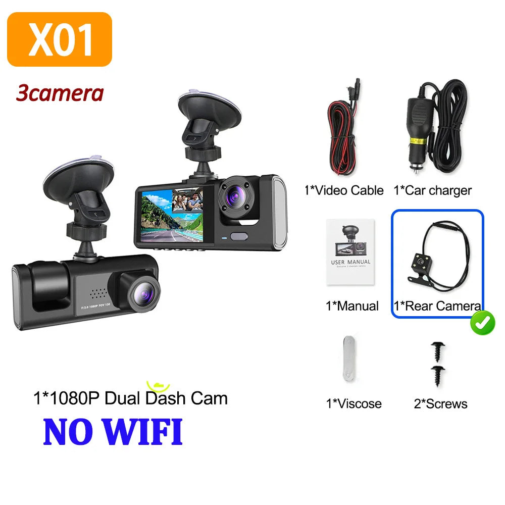 WIFI APP Control Car Dvr 2/3 Channel 1080P Dash Cam for Cars Front optional Rear View Recorder Video Car Camera Car Assecories