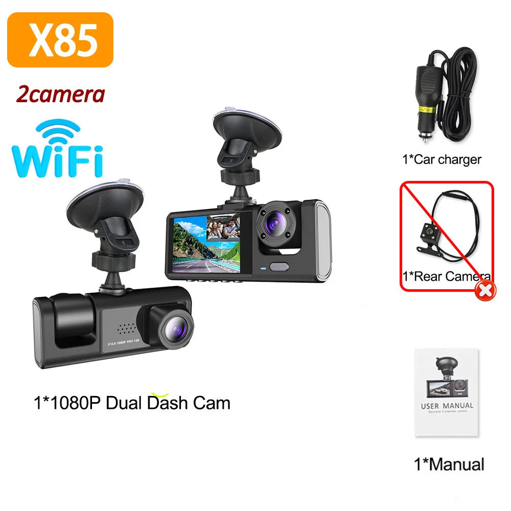 WIFI APP Control Car Dvr 2/3 Channel 1080P Dash Cam for Cars Front optional Rear View Recorder Video Car Camera Car Assecories