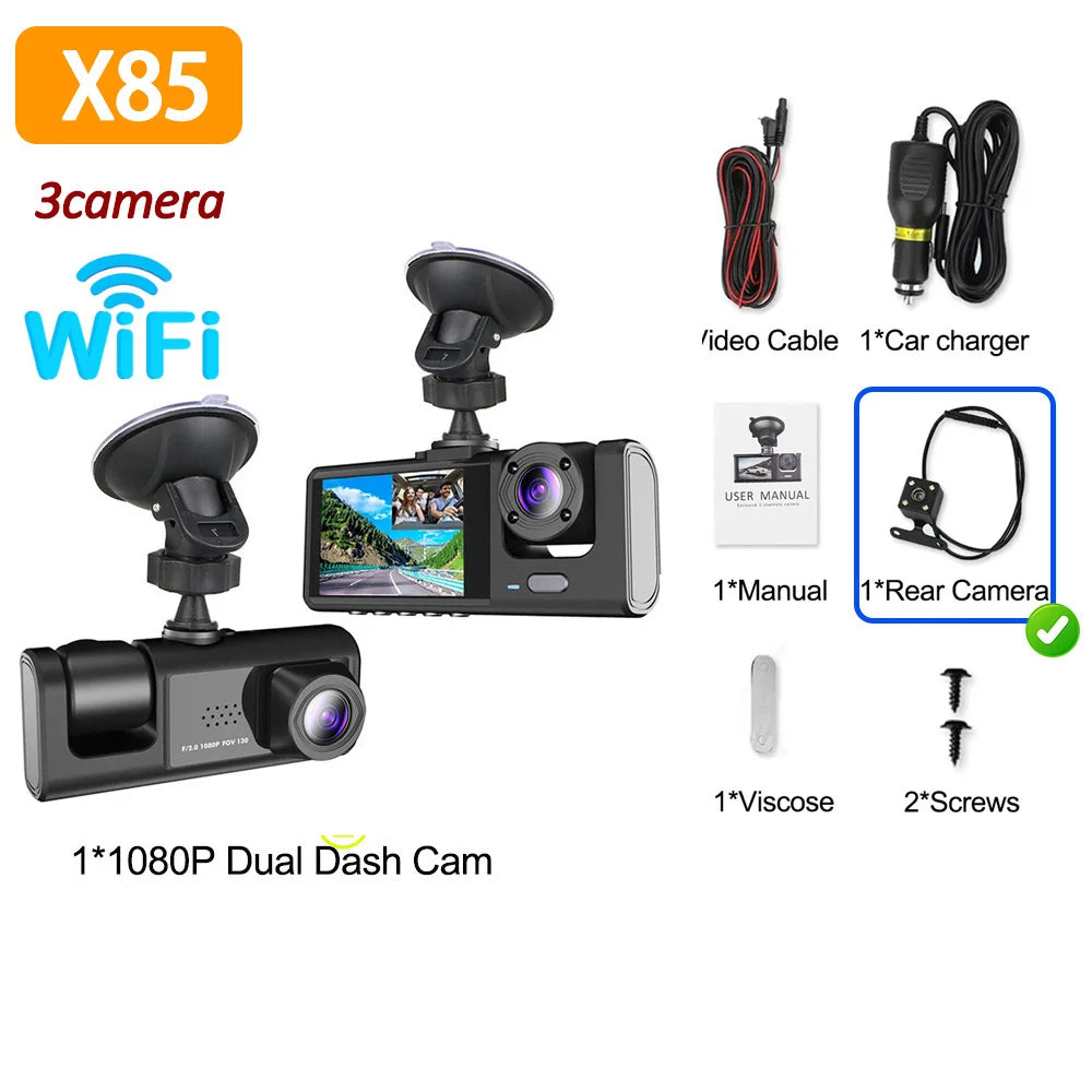 WIFI APP Control Car Dvr 2/3 Channel 1080P Dash Cam for Cars Front optional Rear View Recorder Video Car Camera Car Assecories