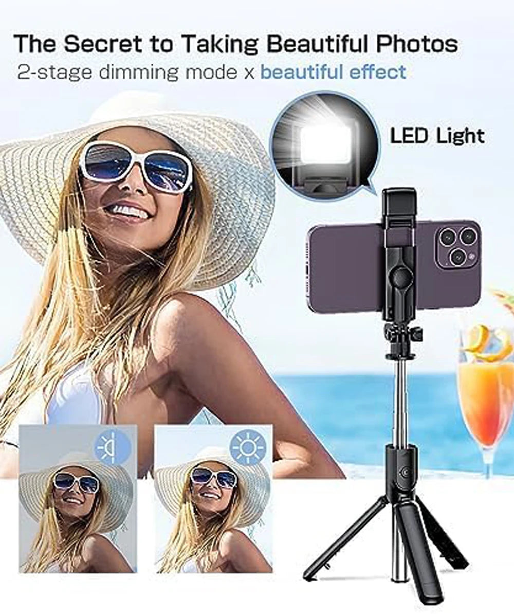 Bluetooth Wireless Selfie Stick Tripod Stand with Light Remote