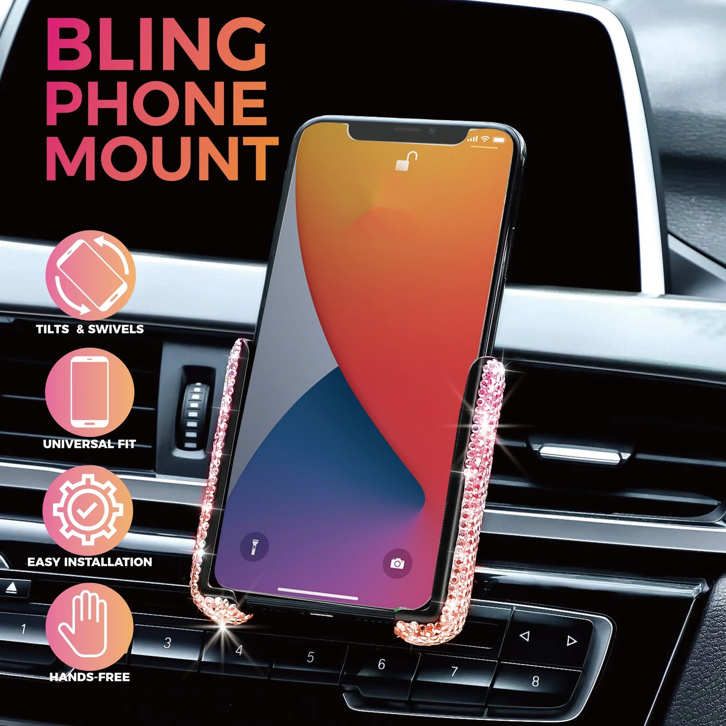Car Phone Holder Diamond Crystal Car Air Vent Mount Clip Mobile Phone