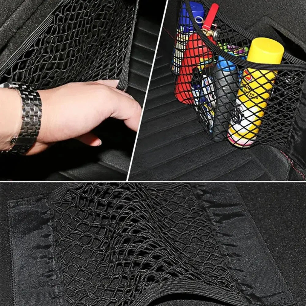 Car Back Rear Mesh Trunk Seat Elastic String Net Magic Sticker