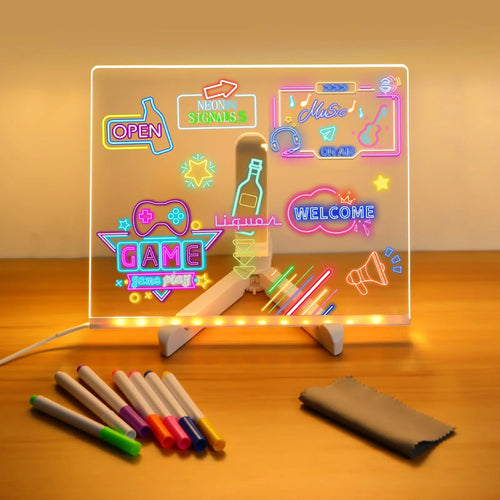 LED Note Board With Night Light Colorful 7 Pens DIY Acrylic Message
