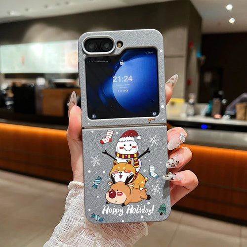 For Samsung Galaxy Z Flip 7 6 5 4 3 5G Christmas Snowman Cat Elk