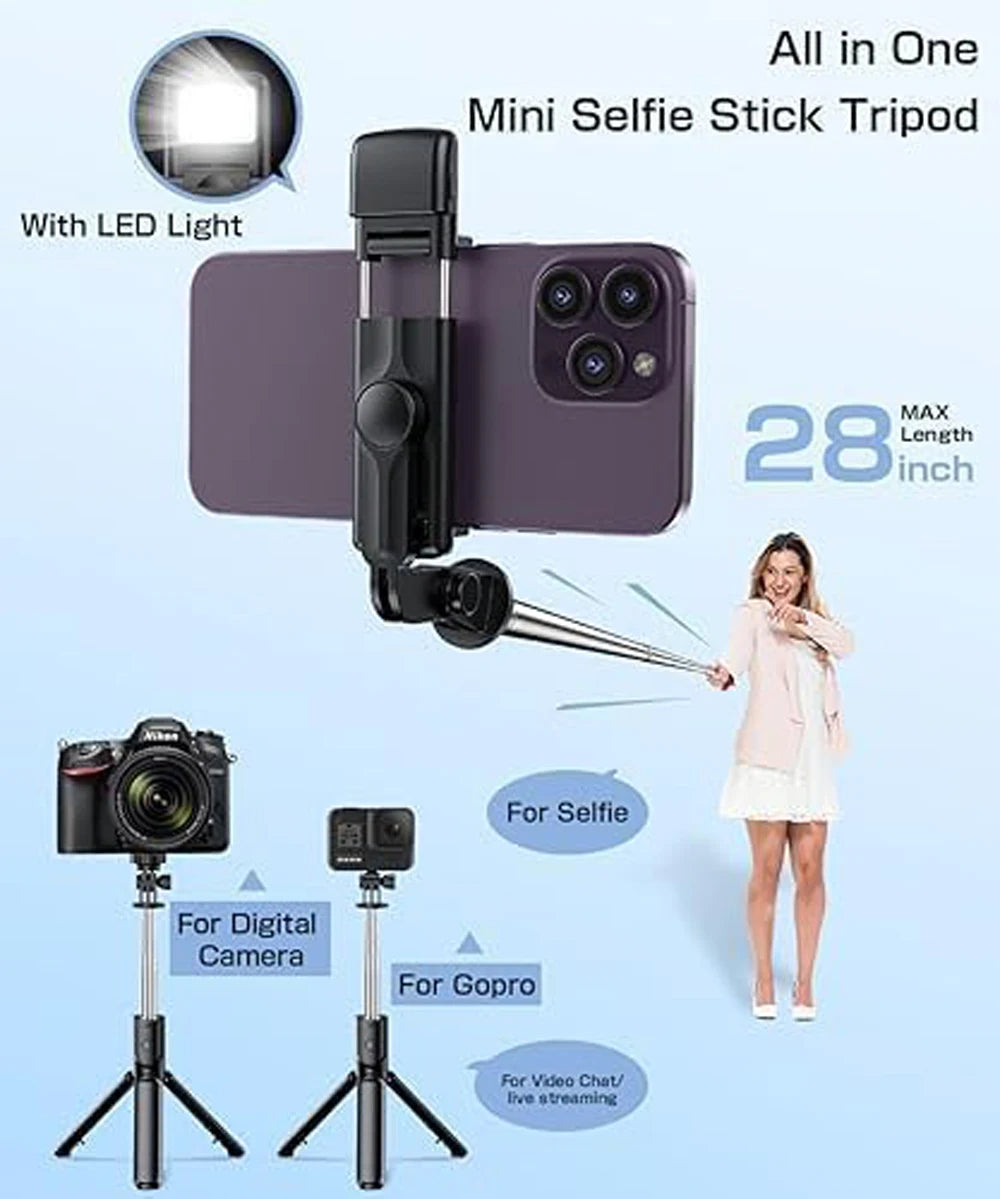 Bluetooth Wireless Selfie Stick Tripod Stand with Light Remote