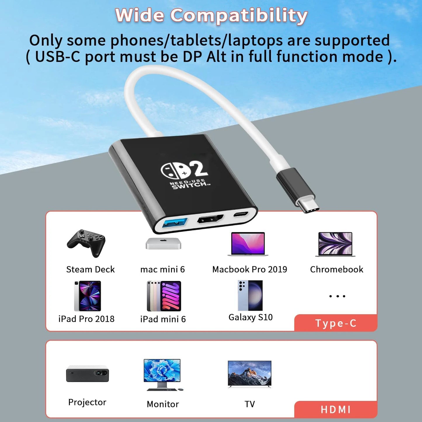 Switch 2 Dock,TV Docking Station for Switch OLED/Steam Deck,HDMI 2.0