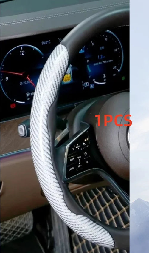 1/2PCS Laser Carbon Fiber Silicone Car Steering Wheel Cover