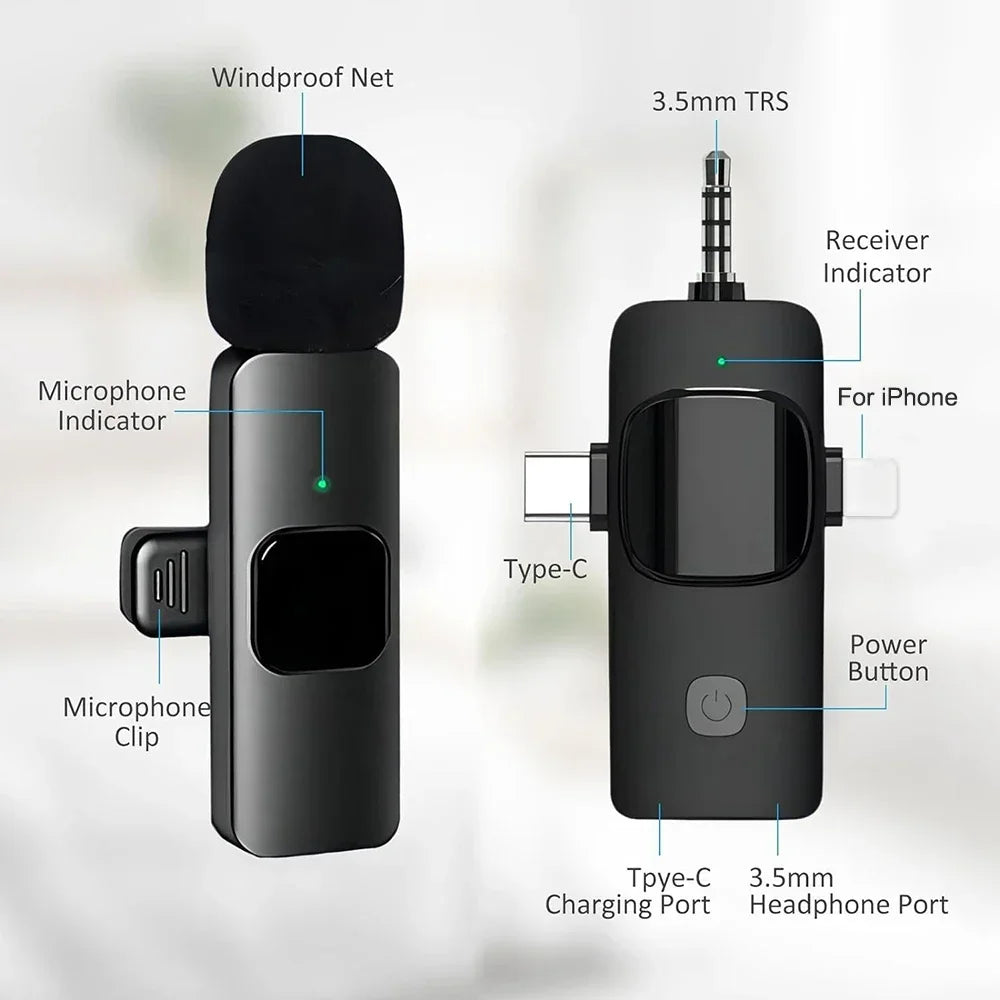 4in1 Wireless Microphone for iPhone Android Cameras Wireless