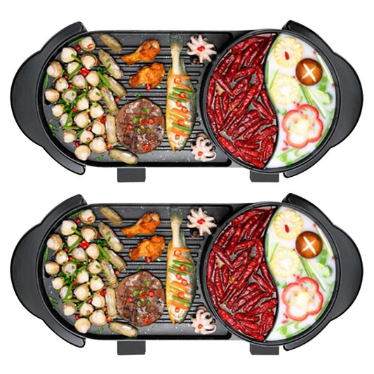 2X2 in 1 Electric Non-Stick Teppanyaki Grill Plate & Steamboat