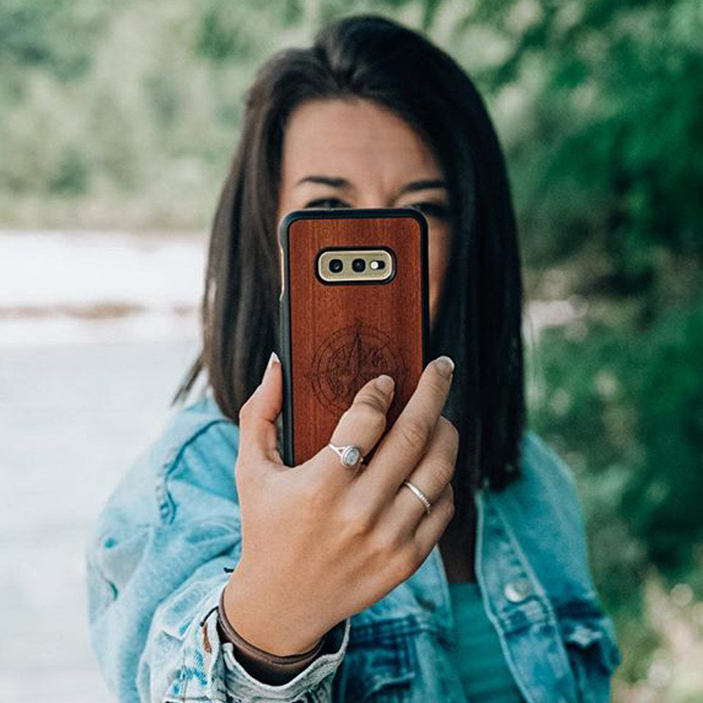 Wooden Engraved Compass Phone Case