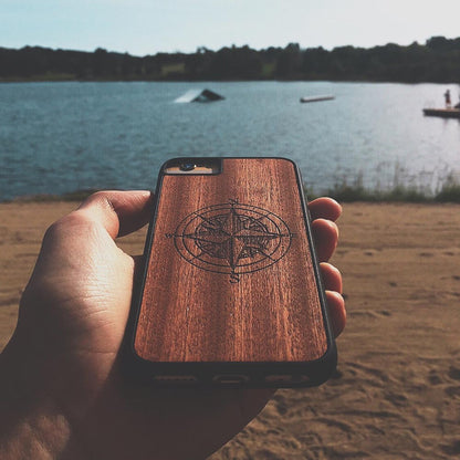 Wooden Engraved Compass Phone Case