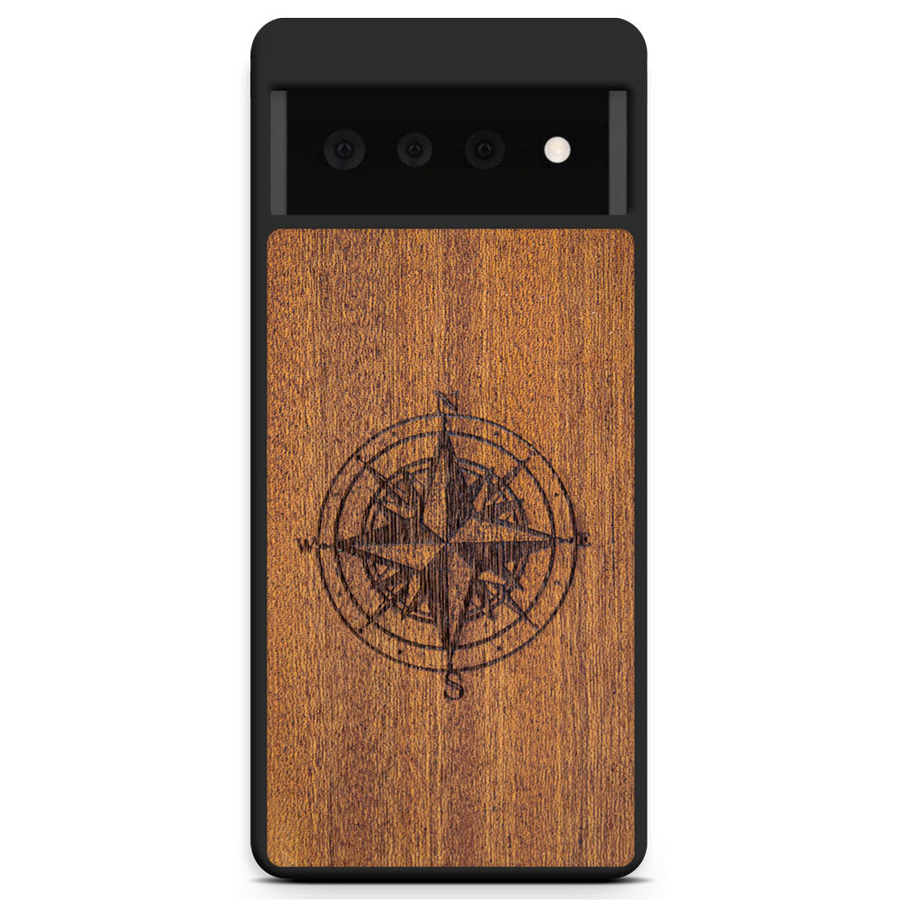 Wooden Engraved Compass Phone Case