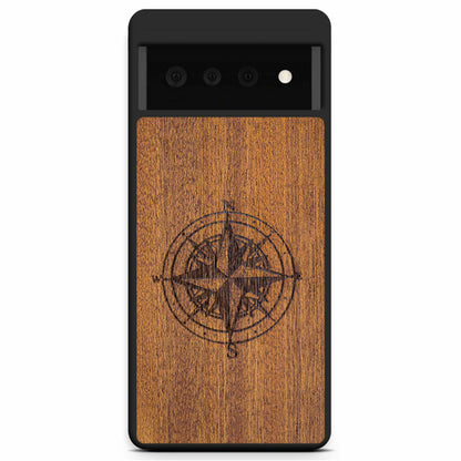 Wooden Engraved Compass Phone Case