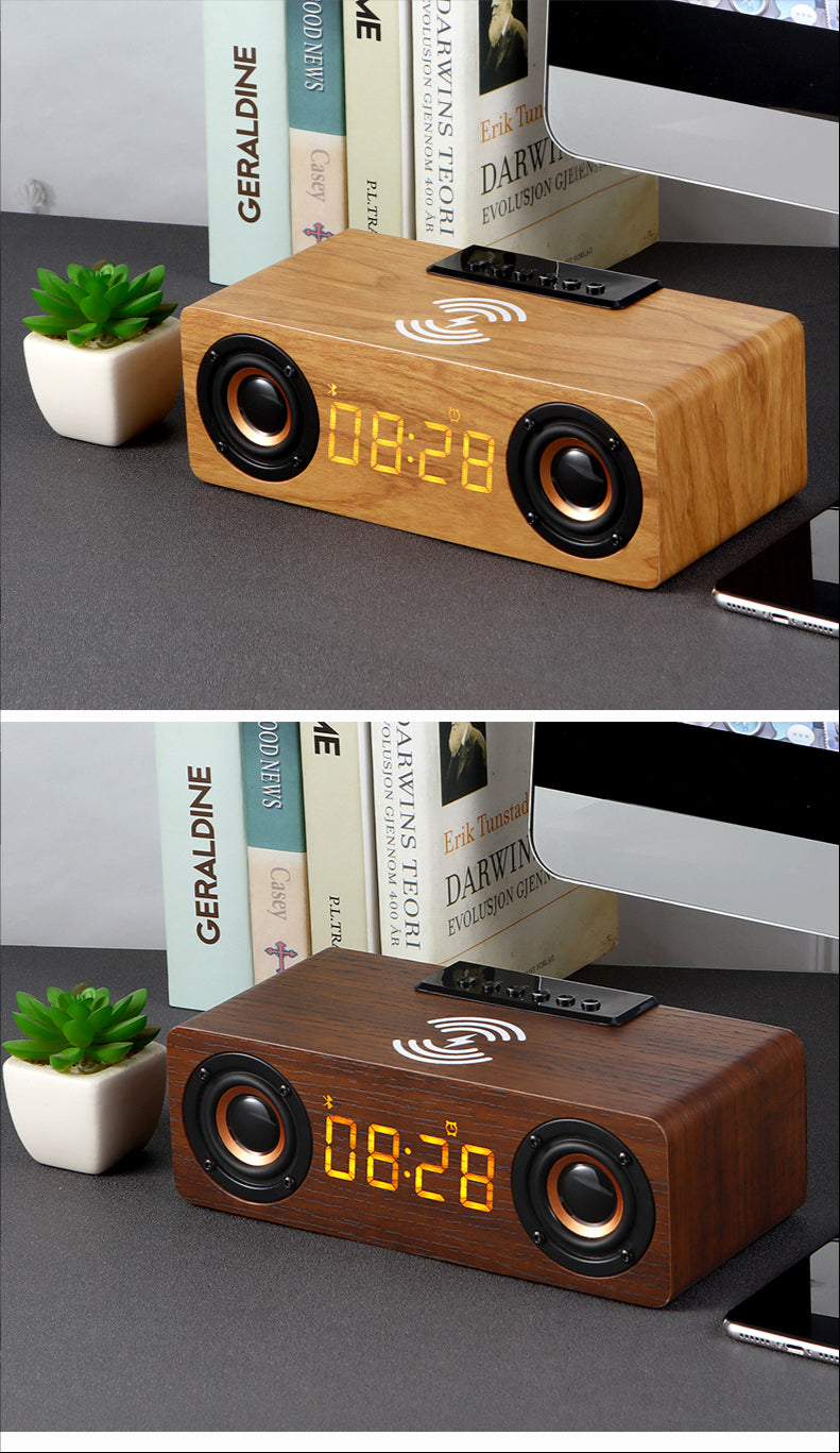 Wooden Retro Theme Wireless Speaker, Charger, & Alarm Clock