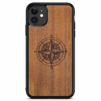 Wooden Engraved Compass Phone Case