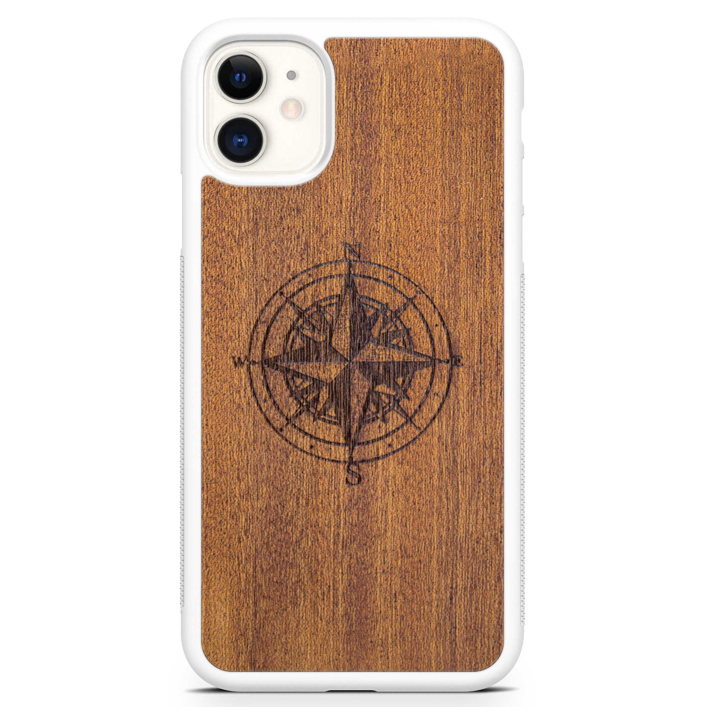 Wooden Engraved Compass Phone Case