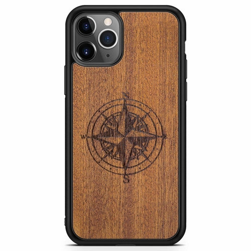 Wooden Engraved Compass Phone Case