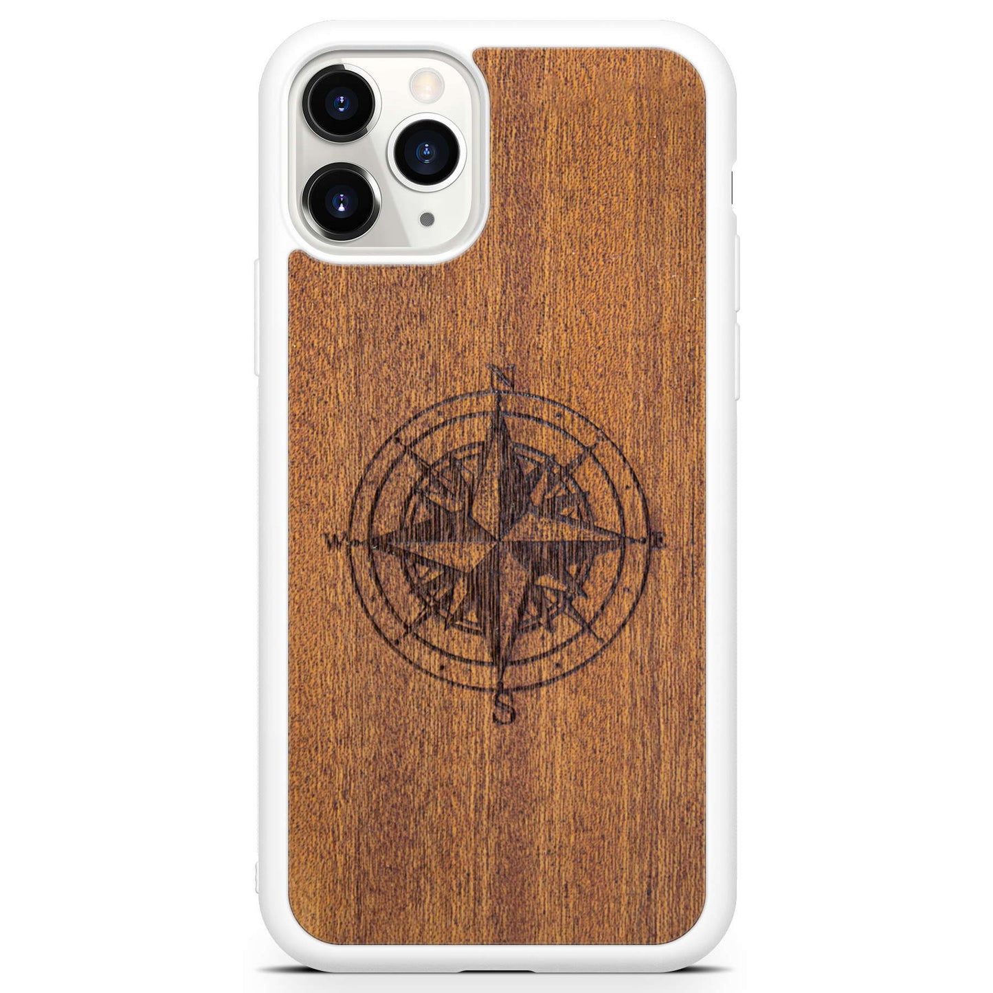 Wooden Engraved Compass Phone Case