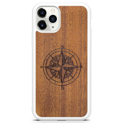 Wooden Engraved Compass Phone Case