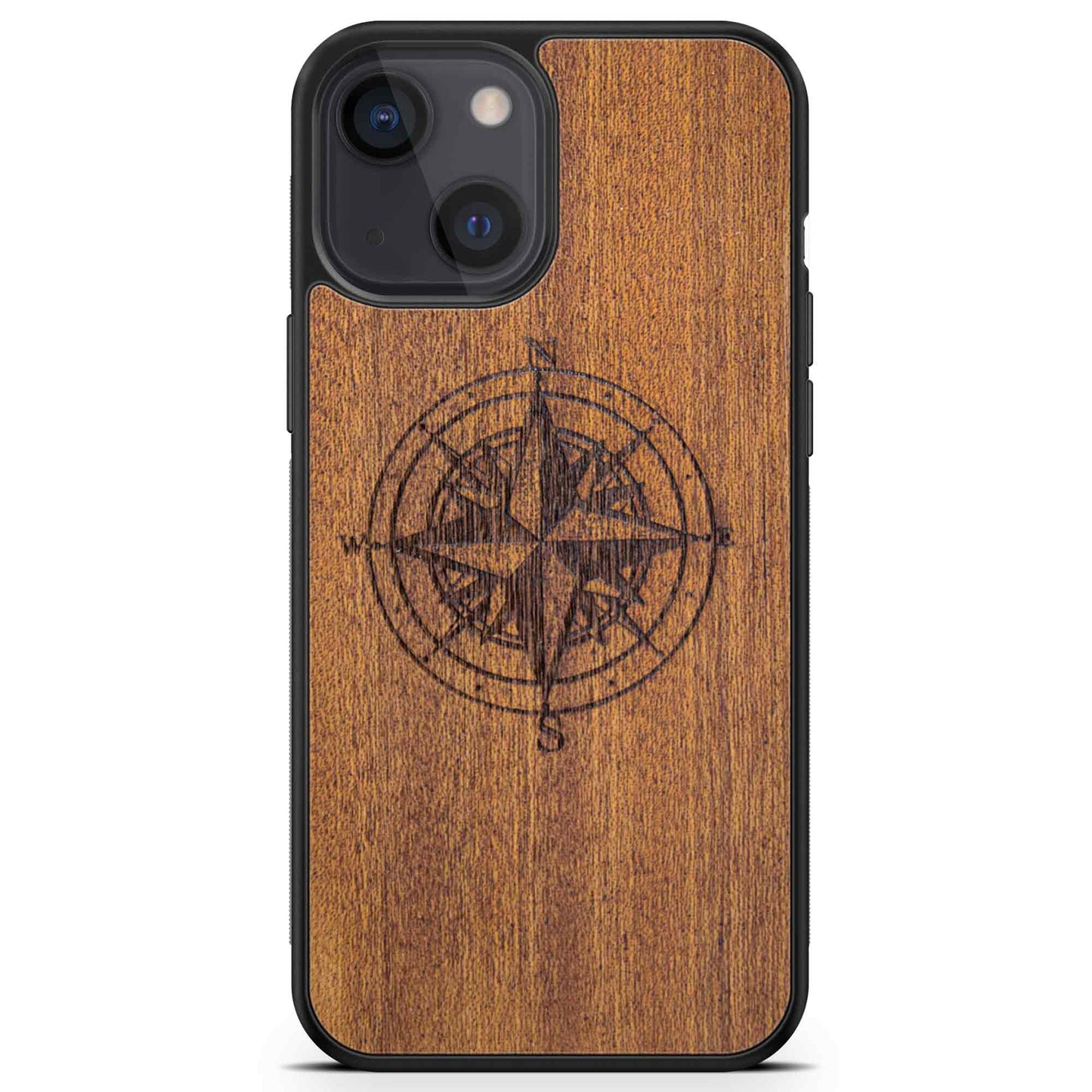 Wooden Engraved Compass Phone Case