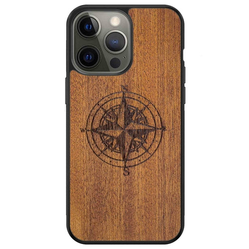 Wooden Engraved Compass Phone Case