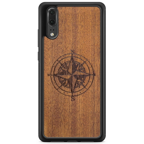 Wooden Engraved Compass Phone Case