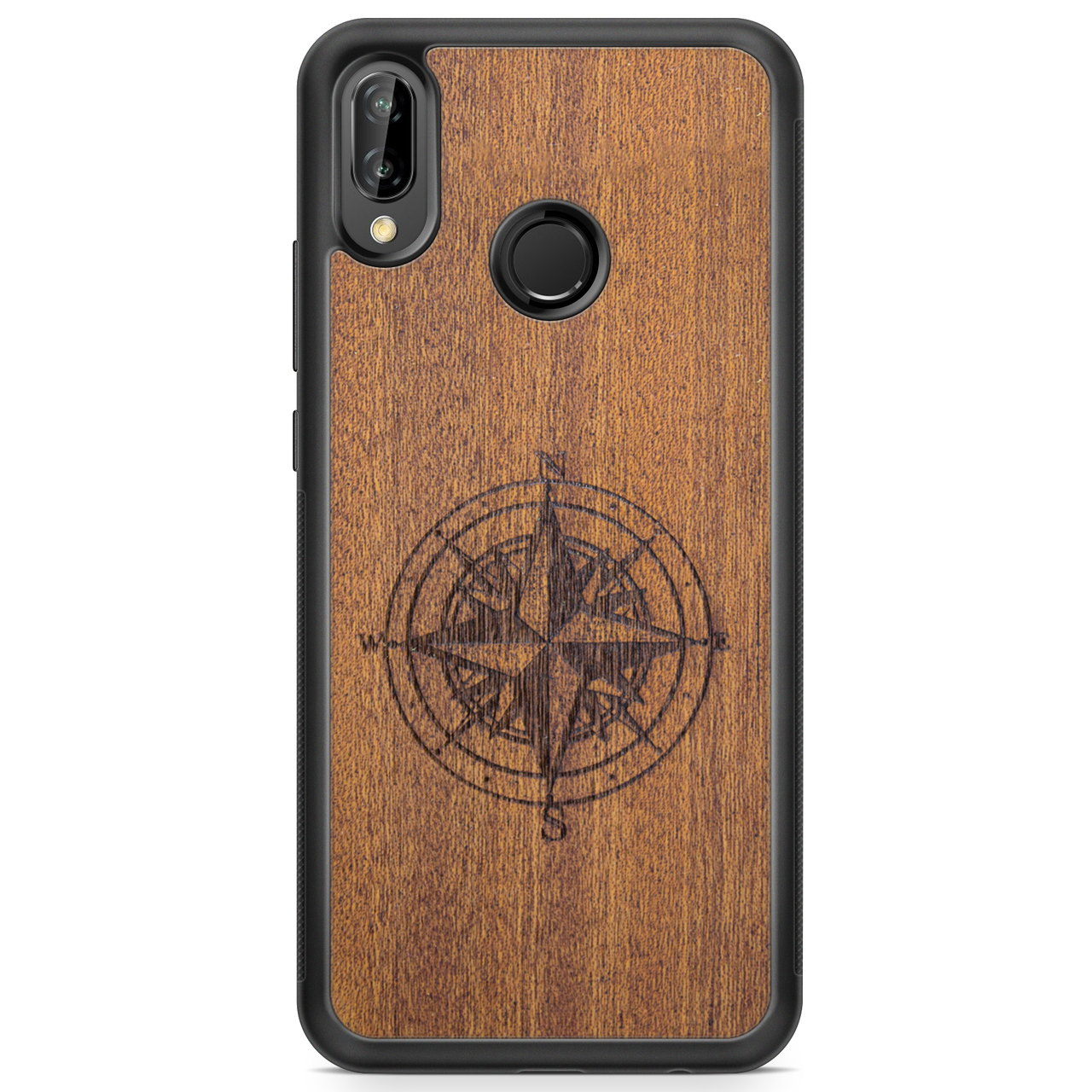 Wooden Engraved Compass Phone Case