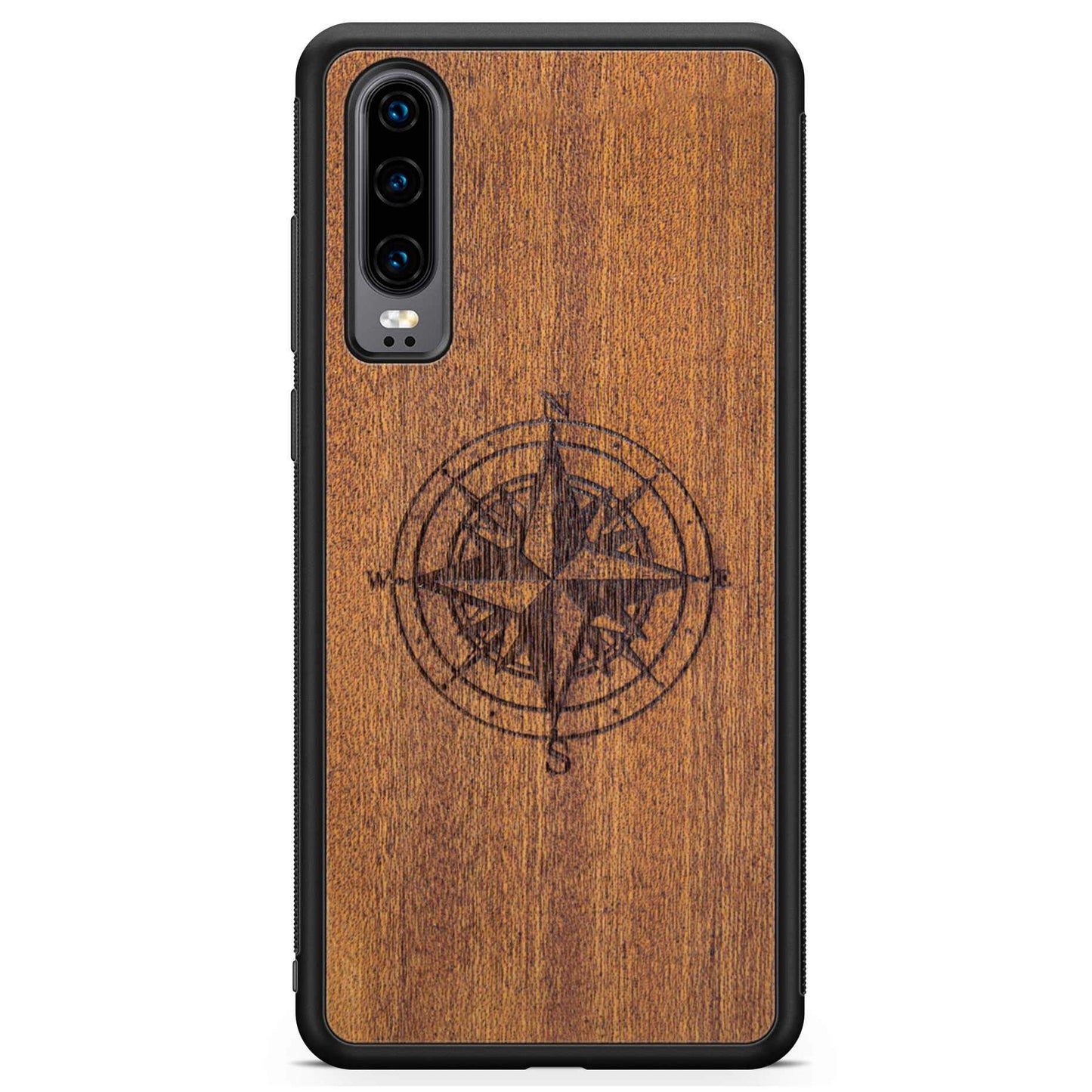 Wooden Engraved Compass Phone Case