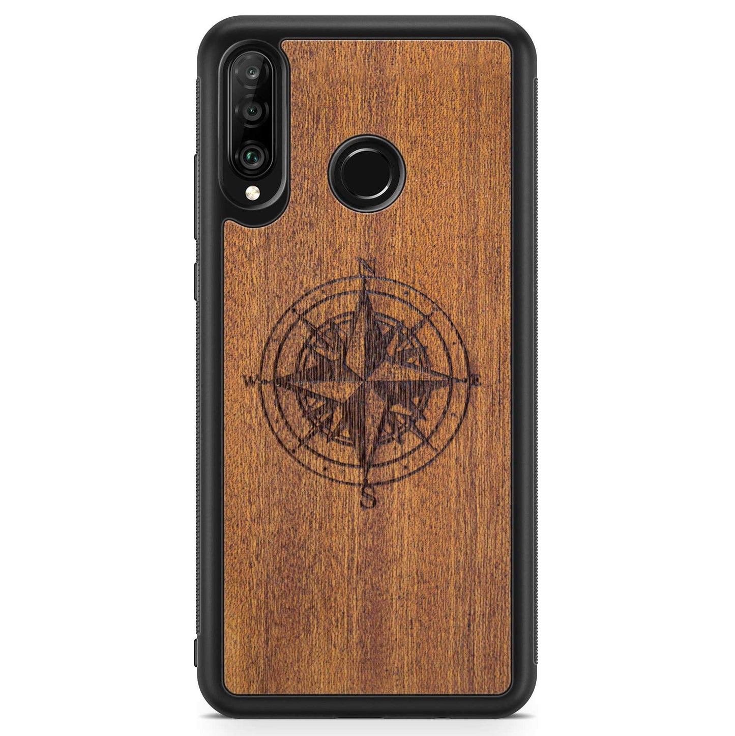 Wooden Engraved Compass Phone Case