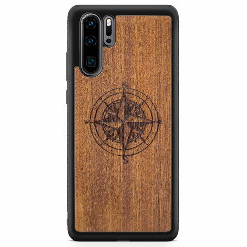 Wooden Engraved Compass Phone Case