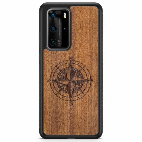 Wooden Engraved Compass Phone Case