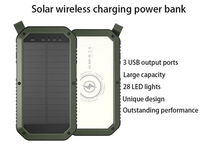 Mini Solar Powered Wireless Phone Charger 10,000 mAh with LED light