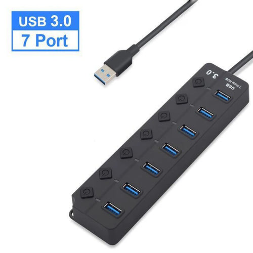 4/7-Port USB 3.0 Hub with LED Indicator Independent Switch Control for