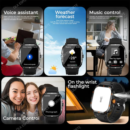 For Android IOS Millitary Smart Watch Men Flashlight Waterproof Health