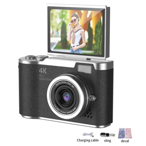 4K Digital Camera CCD 180° Flip Screen Selfie Camera 8X Digital Zoom
