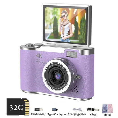 4K Digital Camera CCD 180° Flip Screen Selfie Camera 8X Digital Zoom