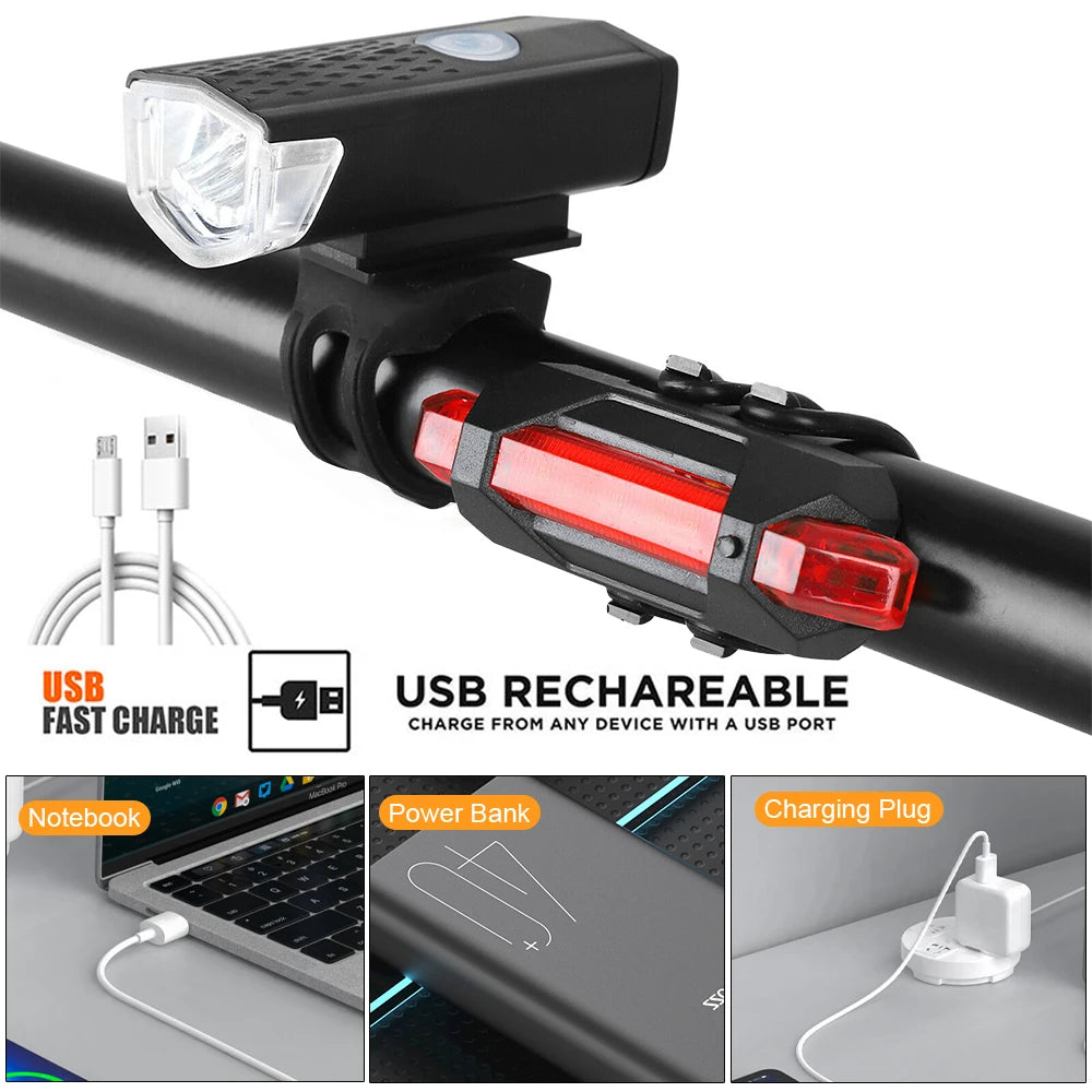 2218 Bike Light Set USB Rechargeable Front Light with Taillight Easy