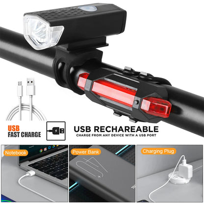 2218 Bike Light Set USB Rechargeable Front Light with Taillight Easy