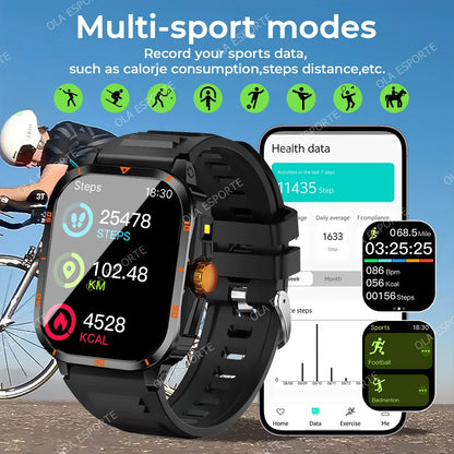 For Android IOS Millitary Smart Watch Men Flashlight Waterproof Health