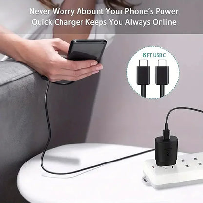 PD 25W Fast Charging Charger with 1M/3FT Type C Cable Set for Samsung