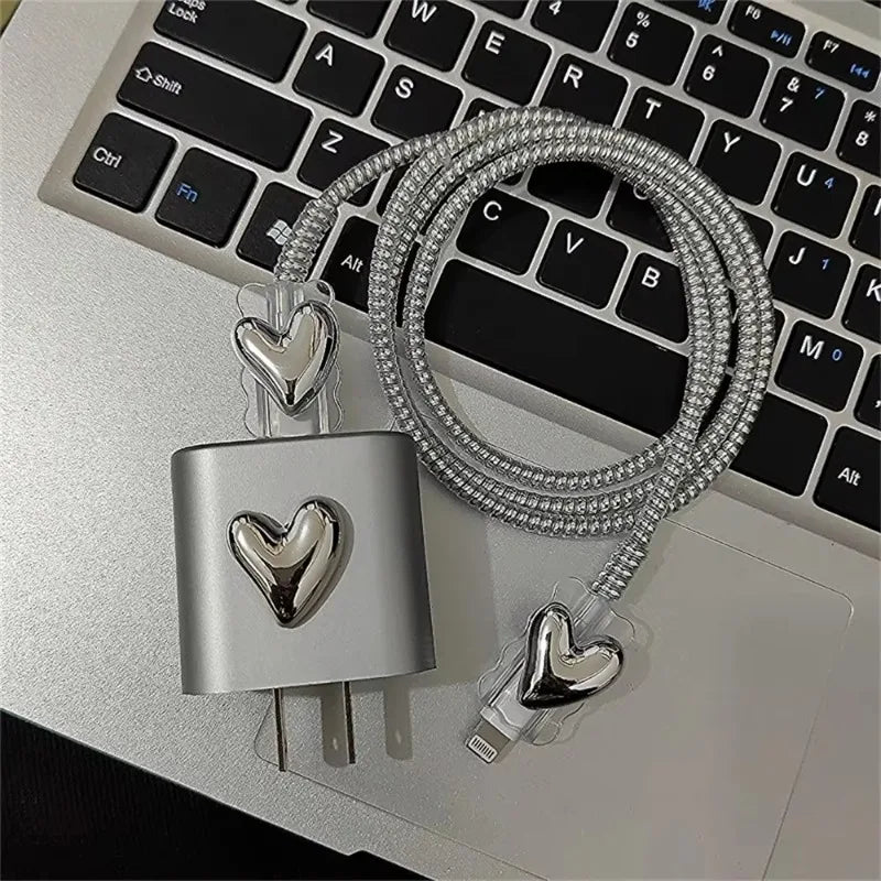 Plating Crooked Silver Love Heart Case for Iphone 18W/20W Charger