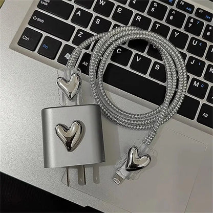 Plating Crooked Silver Love Heart Case for Iphone 18W/20W Charger