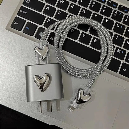 Plating Crooked Silver Love Heart Case for Iphone 18W/20W Charger