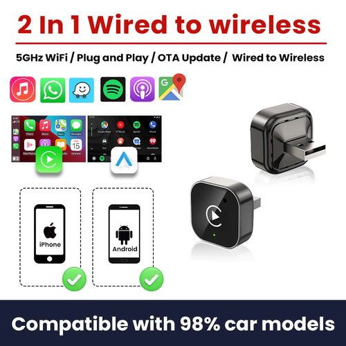 2In1 Wireless CarPlay Android Auto Adapter USB Dongle Smart Mini Box