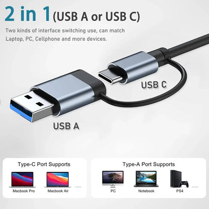 USB C Hub USB 3.0, Aluminum 8 in 1 USB Splitter with 1 X USB 3.0, 3 X
