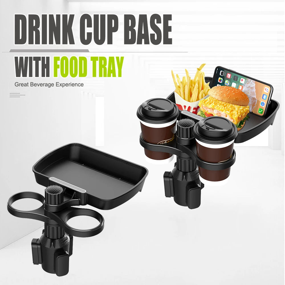 Dual Cup Holder Expander Adjustable 360°Rotating Car Seat Organizer