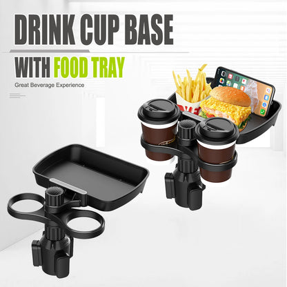 Dual Cup Holder Expander Adjustable 360°Rotating Car Seat Organizer