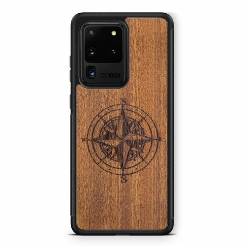 Wooden Engraved Compass Phone Case