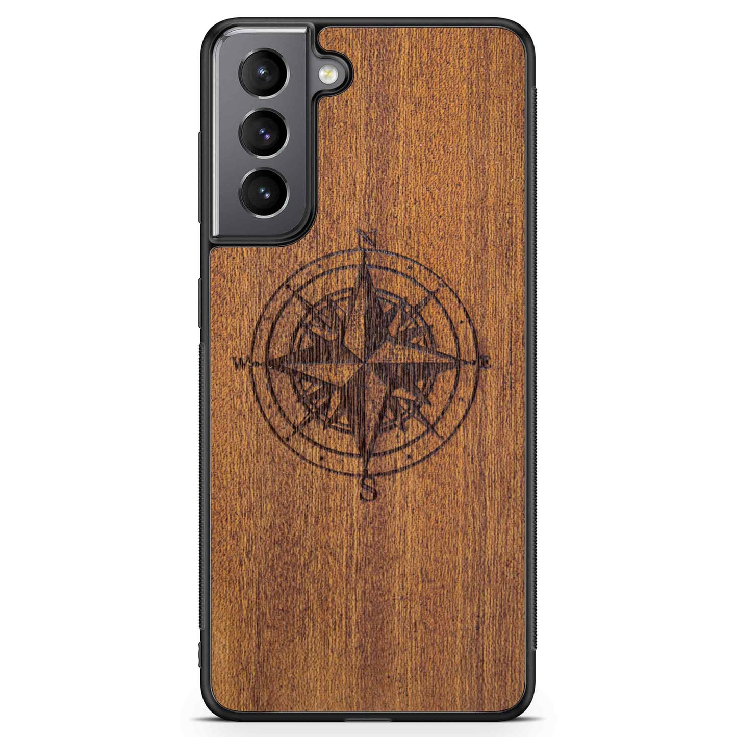 Wooden Engraved Compass Phone Case