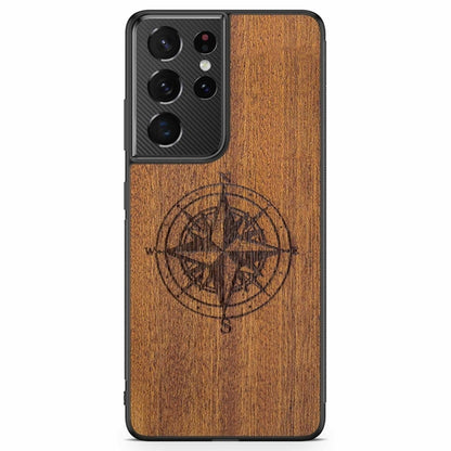 Wooden Engraved Compass Phone Case